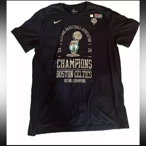 Black Boston Celtics 18-Time NBA Finals Champions Locker Room Tshirt 2024 Sz Lar
